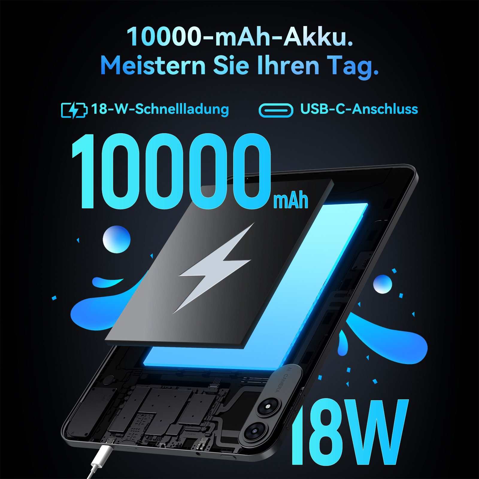 VekfulPC 13.4" Android 16 10000mAh mit Tastatur Maus Kopfhörer Stift Tablet (13.4", 256 GB, Android16, 120Hz, Octa-Core, FHD+IPS, Gemini AI, mit Zubehör/Kabel-H – Bild 5 von 5