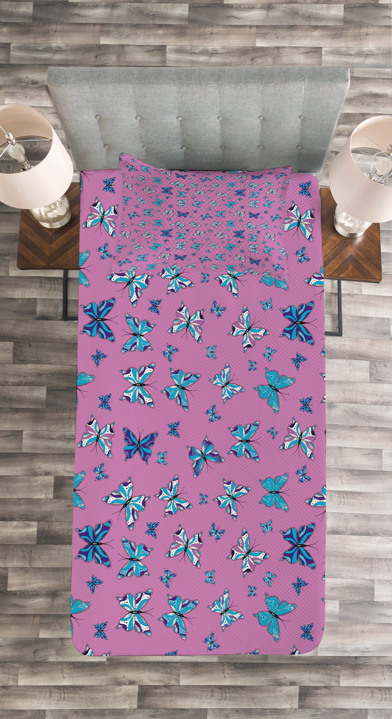 Abakuhaus, Waschbar, Schmetterlinge Und Set Blau Kissenbezügen Tagesdecke Pink mit