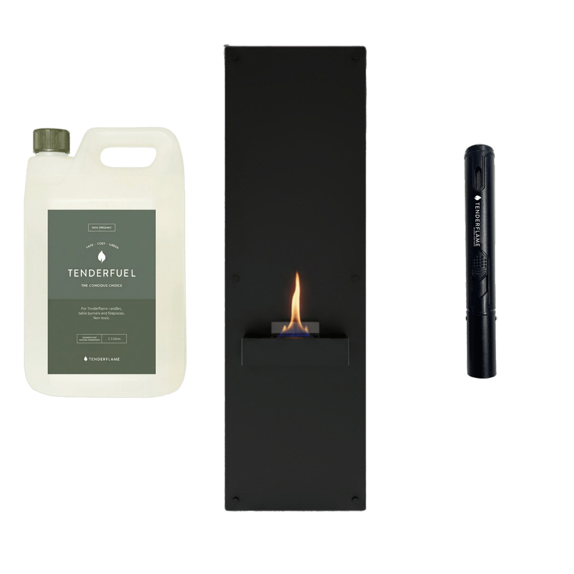 TENDERFLAME Dekokamin Tenderflame Rock 90 Wandkamin-Bundle + Tenderfuel & Anzünder (Rock 90)
