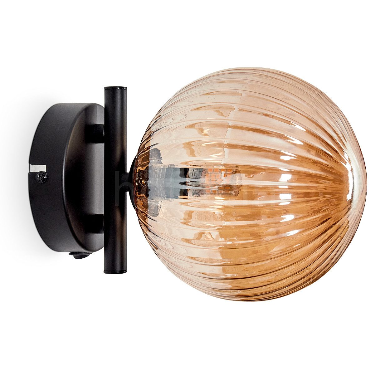 hofstein Wandleuchte Wandlampe aus Metall/Riffelglas in Schwarz/Bernstein, ohne Leuchtmittel, Leuchte mit Glasschirm, An/-Auschalter, 1xG9, ohne Leuchtmittel