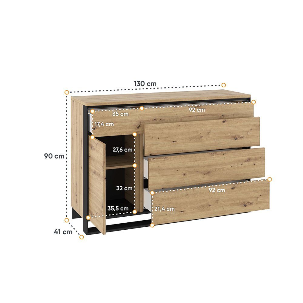 Compleo Kommode LIMA Sideboard mit 4 Schubladen, Mehrzweckschrank