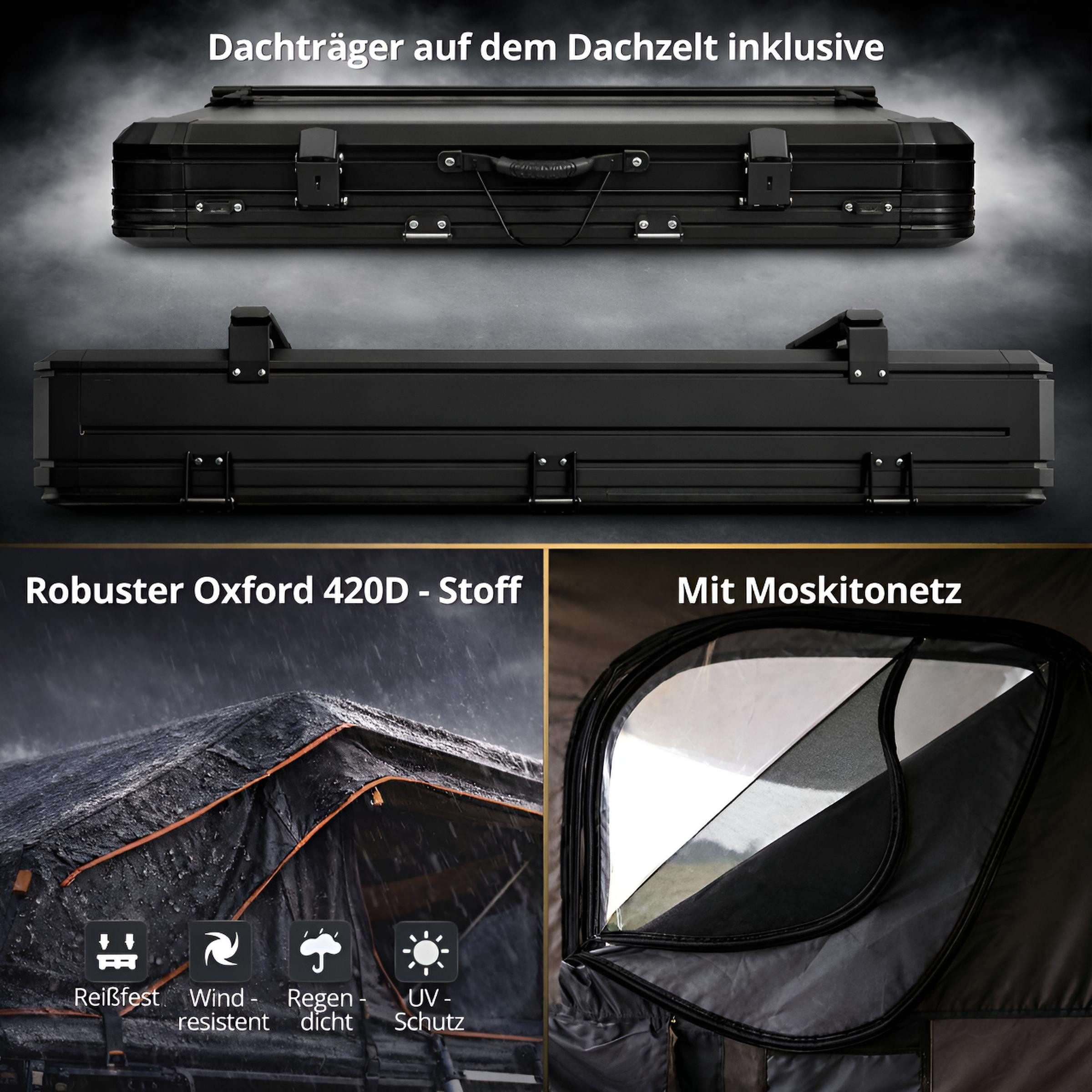 TZIpower Dachzelt Dachzelt Autodachzelt Aluminium Case 2 Größen 5 Personen Schwarz LED, Personen: 5