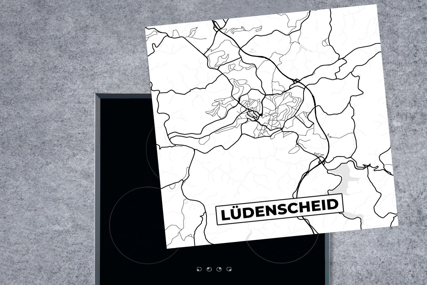 MuchoWow Herdblende-/Abdeckplatte Ceranfeldabdeckung, Stadtplan, tlg), 78x78 Lüdenscheid Karte für küche cm, (1 Vinyl, - - Arbeitsplatte