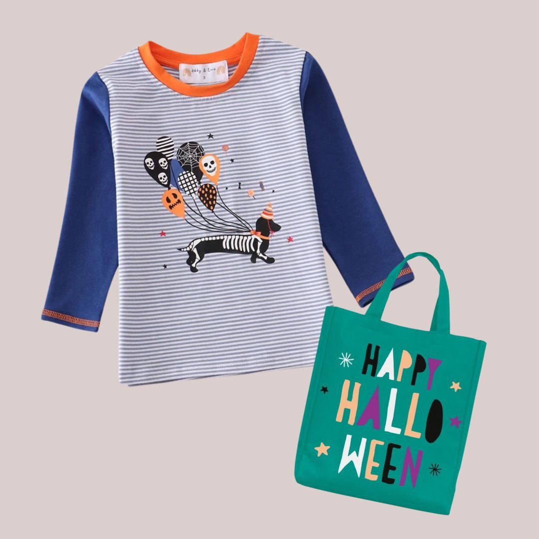 suebidou Longsleeve Halloween-Oberteil mit Print Jungen Langarmshirt plus Tasche (2er-Pack, Shirt und Tasche) nachhaltig, kreativ
