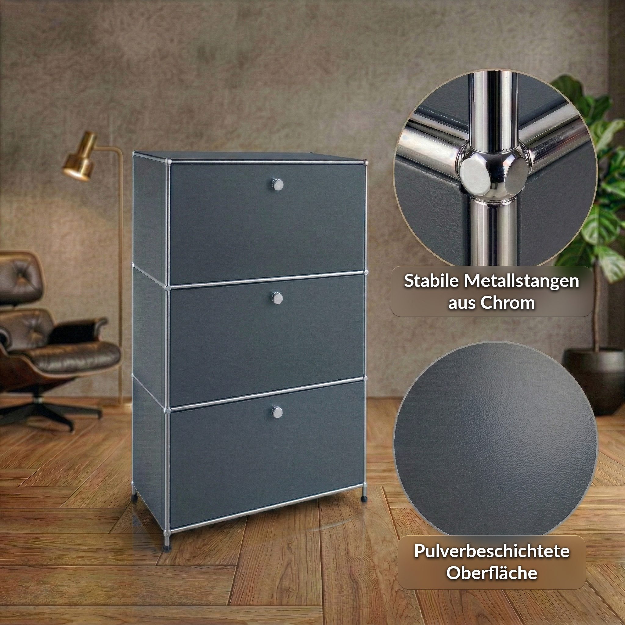 Floordirekt Sideboard Concept Epure MK-129 Metallschrank, 3 verschließbare Fächer, 3 verschließbare Fächer, B75×T40×H120 cm – Bild 4 von 5