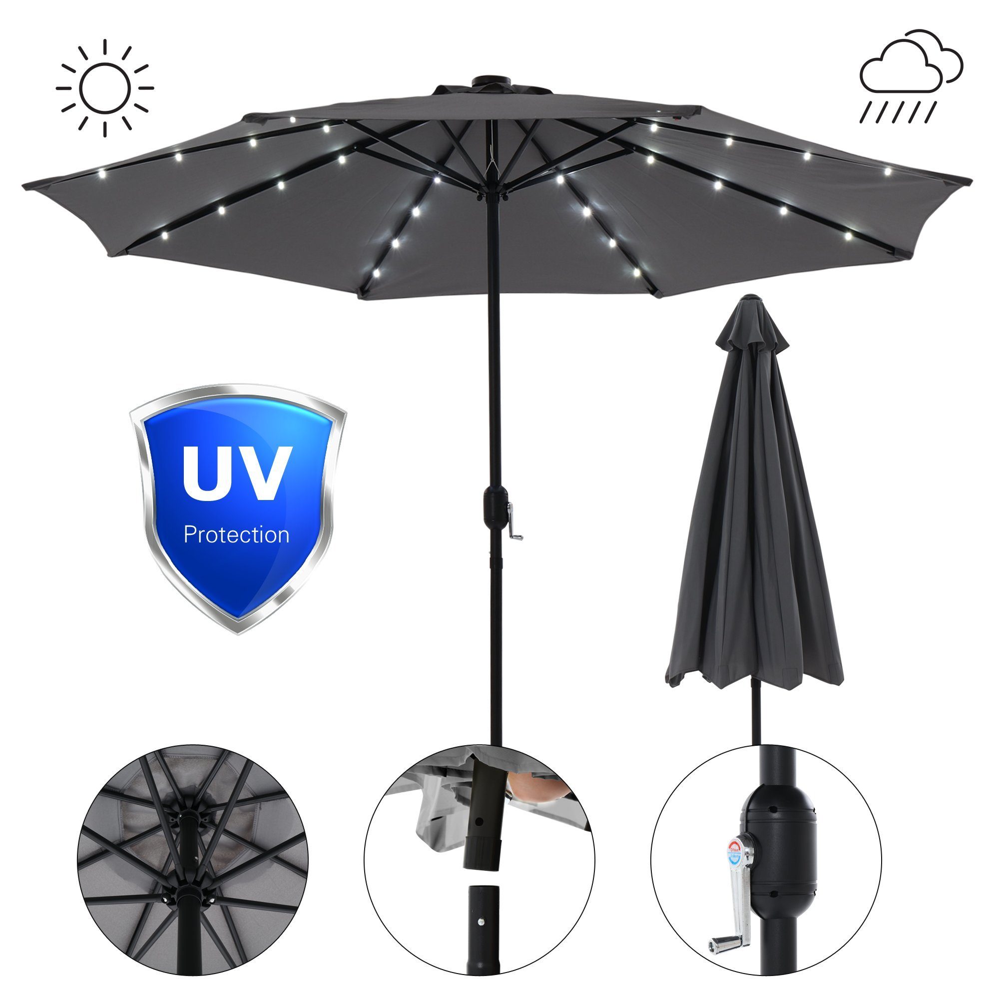 Mucola Sonnenschirm Sonnenschirm Ø3m LED Beleuchtung UVSchutz