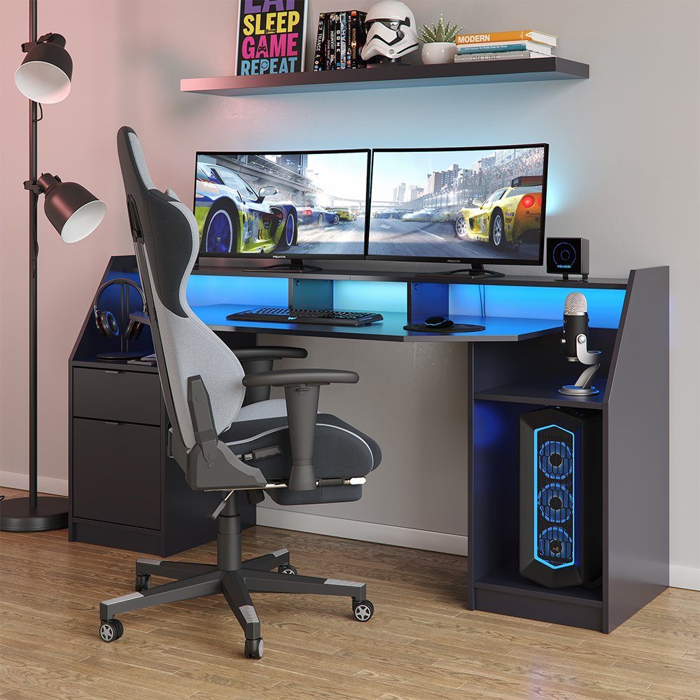 Vicco Computertisch Joel, Schwarz, 180 x 66 cm (1-St)