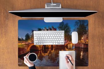 MuchoWow Gaming Mauspad Amsterdams Keizersgracht mit einer beleuchteten Brücke (1-St), Büro für Tastatur und Maus, Mousepad Gaming, 90x60 cm, XXL, Großes