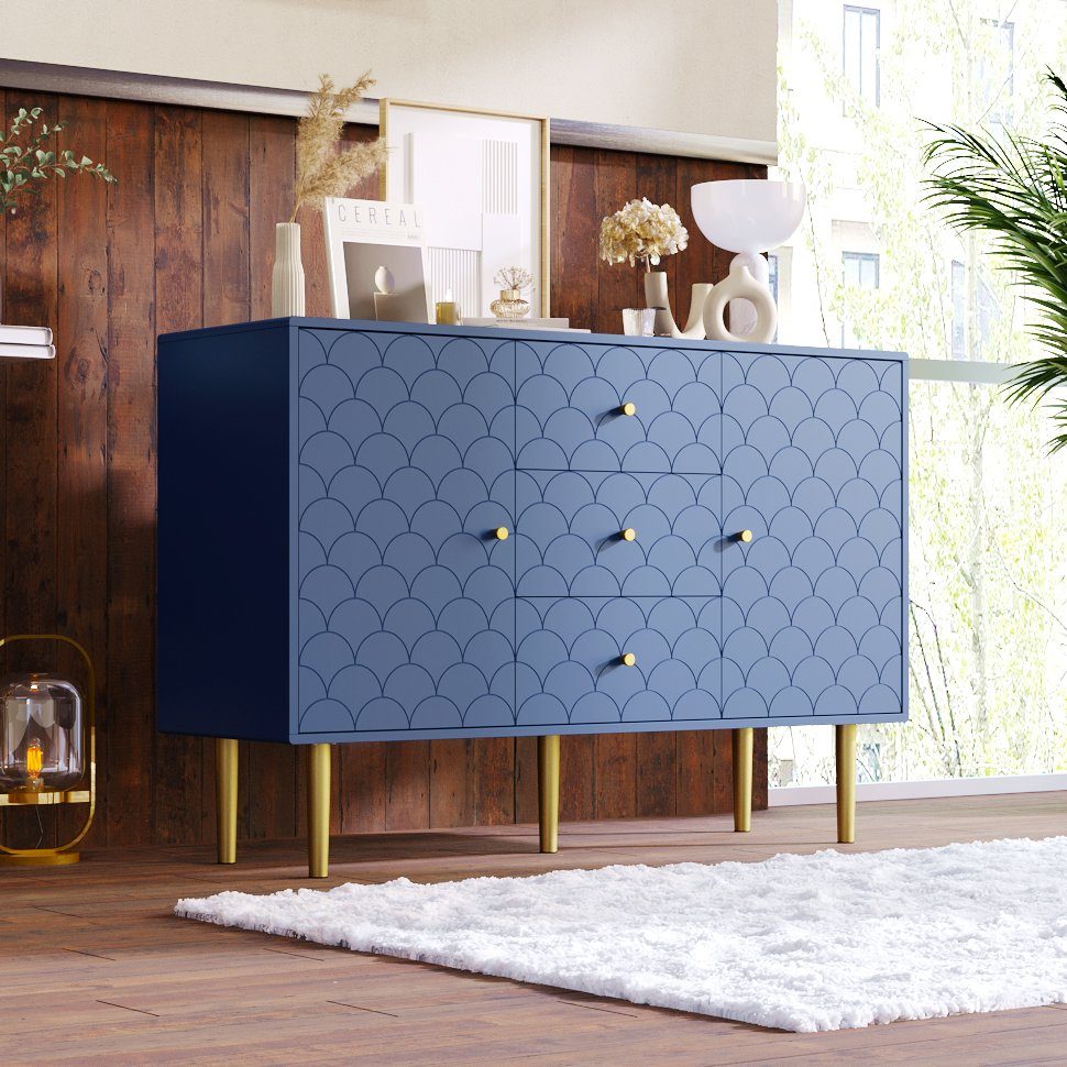 REDOM Kommode Sideboard Anrichte Schrank Schubladen Beistellschrank Highboard Holz, mit 2 Türen und 3 Schubladen