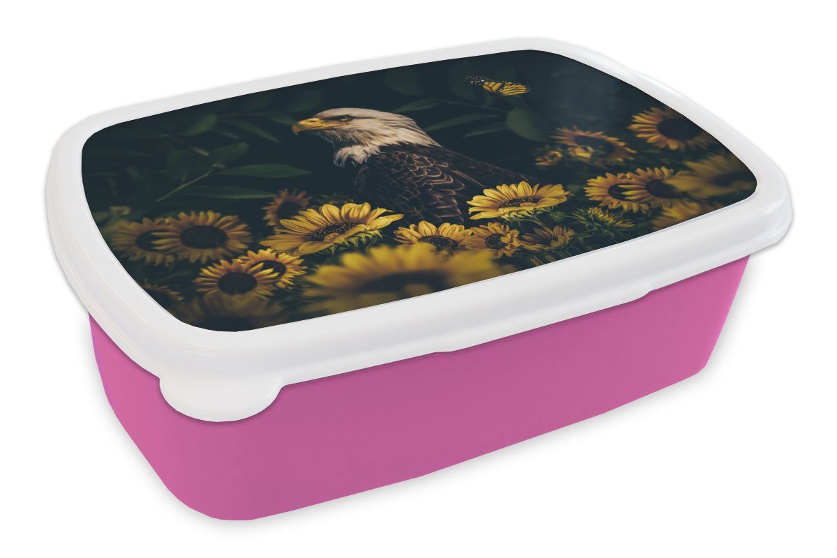 - - Kinder, Mädchen, Kunststoff, - Botanisch, rosa MuchoWow Erwachsene, für Brotdose (2-tlg), Snackbox, Brotbox Kunststoff Adler Blumen Gelb Lunchbox