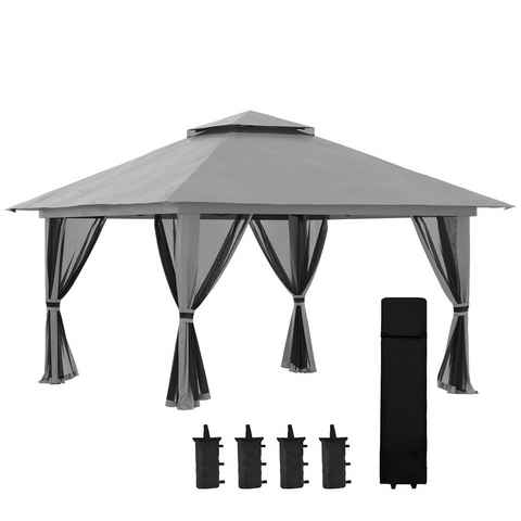 Outsunny Faltpavillon höhenverstellbar, 4 Netzwände, Tragetasche, mit 4 Seitenteilen, (Set, Faltpavillon), BxT: 392x392 cm