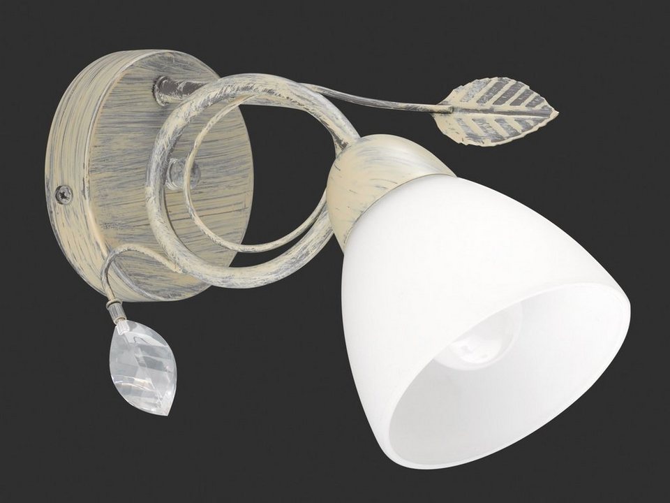 meineWunschleuchte LED Wandleuchte, LED wechselbar, Warmweiß, innen  Florentiner Lampe Landhausstil Lampenschirm Milch-Glas, H 21,5cm