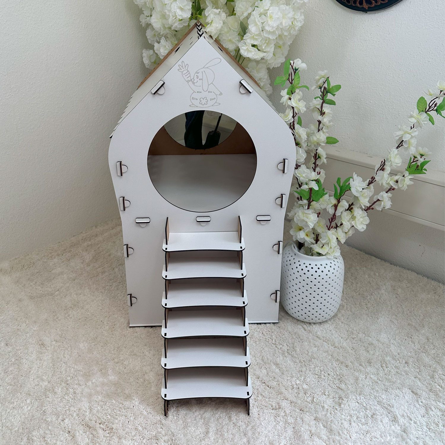 Jungengel Tierhaus Zweistöckiges Kaninchenhaus aus MDF – Weiß – in XL, XXL, günstig online kaufen