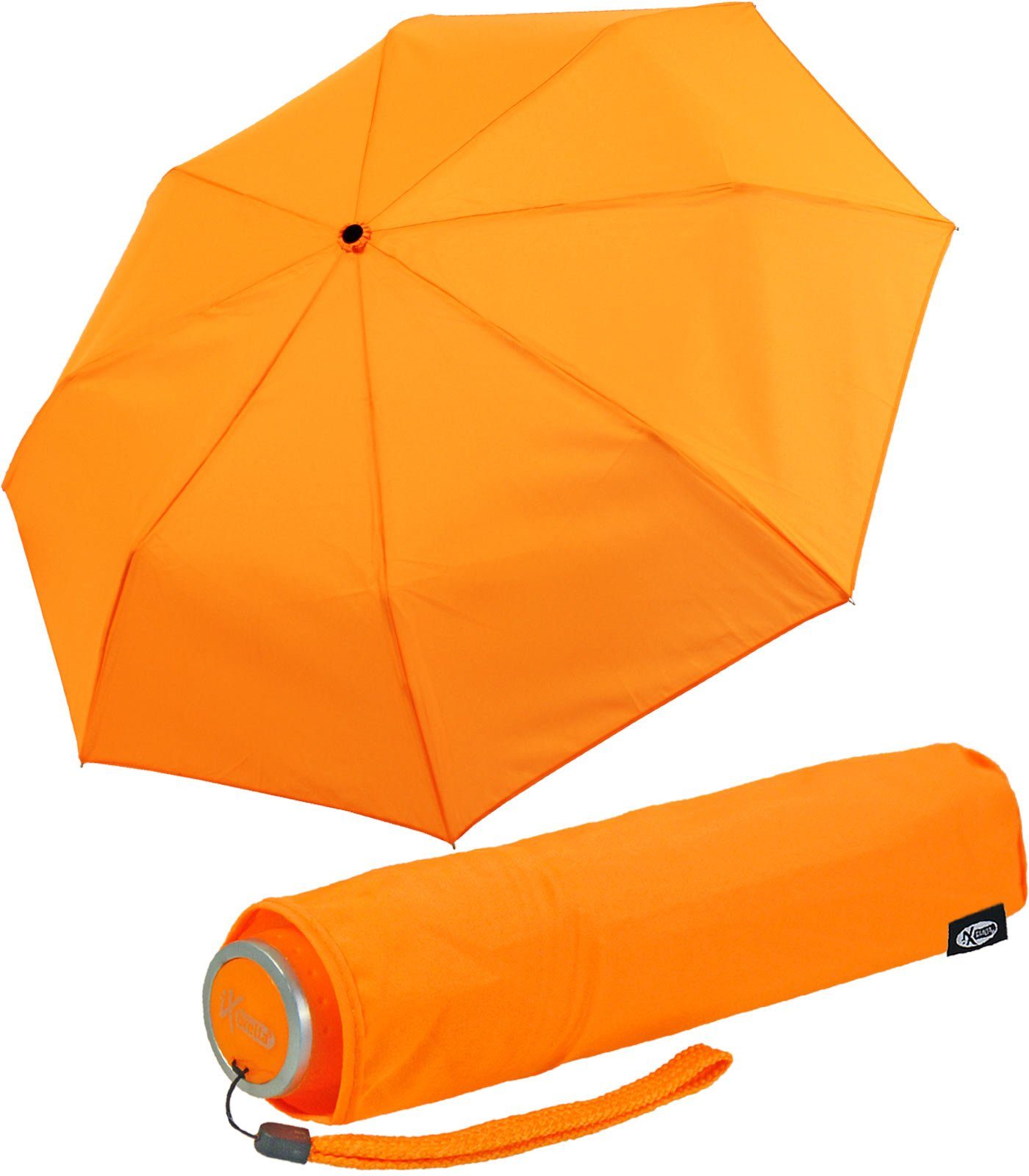 Taschenregenschirm Mini Dach - Light Ultra farbenfroh - neon-orange mit extra großem leicht, iX-brella