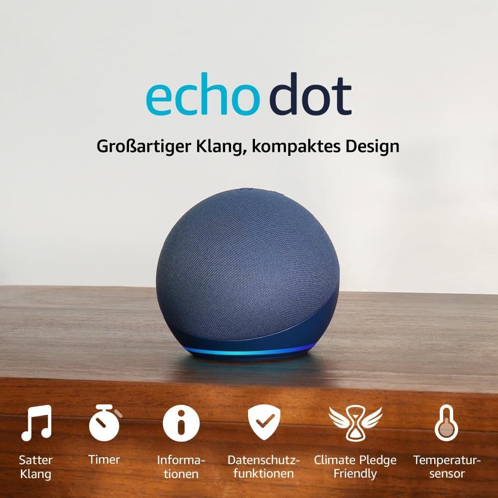 Amazon Echo Dot (Neueste Generation), Alexa mit sattem Klang Lautsprecher (WLAN, Bluetooth, 15 W, Smart-Home-Steuerung, Präzise Stimmerkennung)