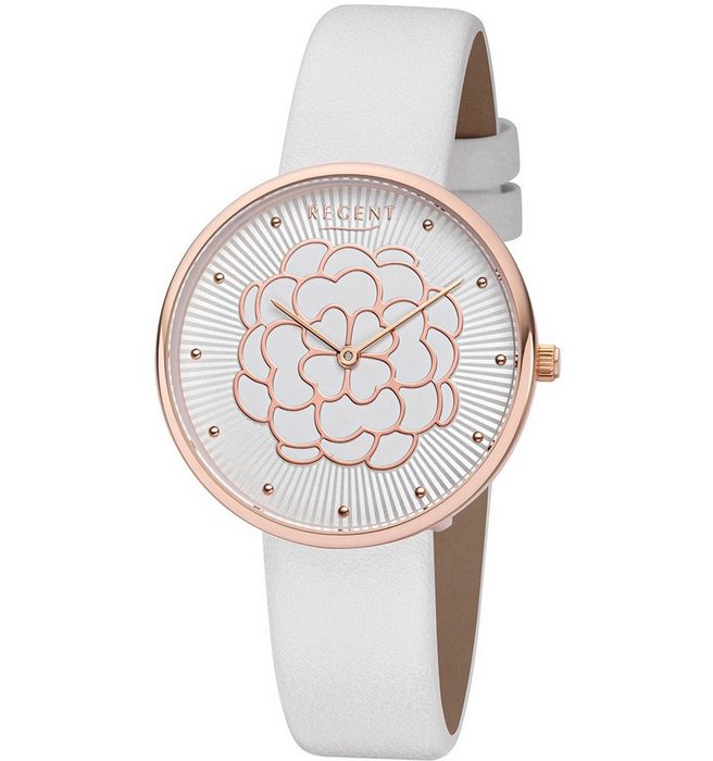Regent Quarzuhr Regent Damen Uhr BA-604 Leder Armbanduhr (Armbanduhr) Damen Armbanduhr rund Lederarmband weiß
