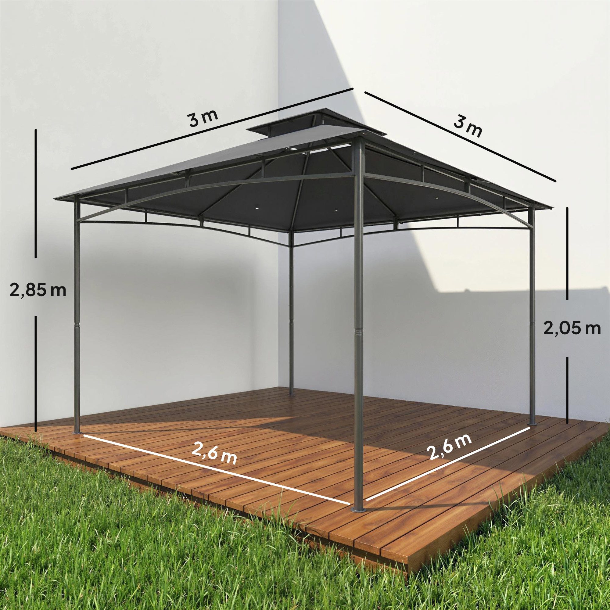 Outsunny Pavillon mit zurückziehbar Obenrahmen, Doppeldach, mit 0 Seitenteilen, (Gartenpavillon, Gartenzelt), BxT: 300x300 cm