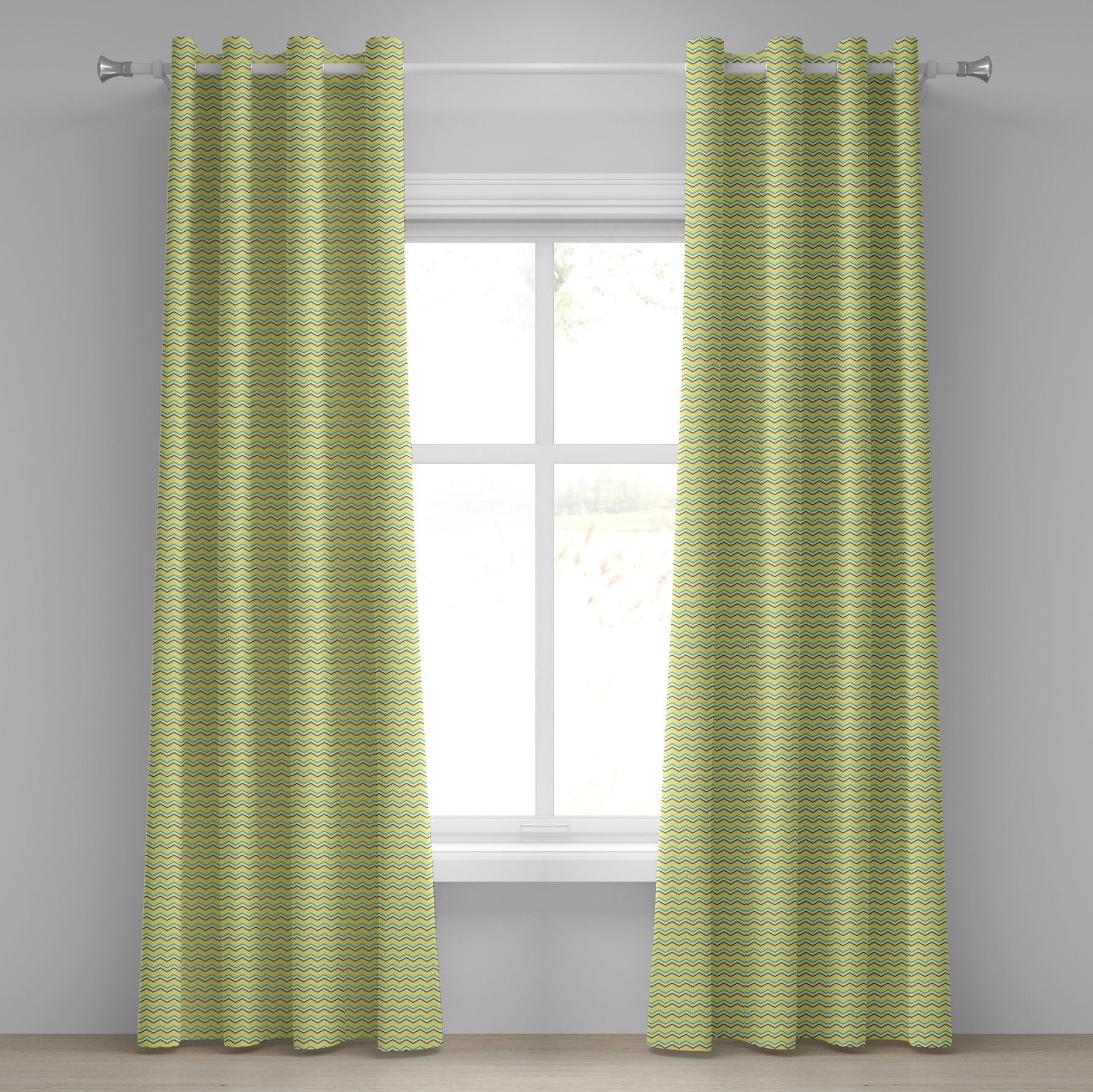 Gardine Dekorative 2-Panel-Fenstervorhänge für Schlafzimmer Wohnzimmer, Abakuhaus, Yellow Chevron Retro Zigzag