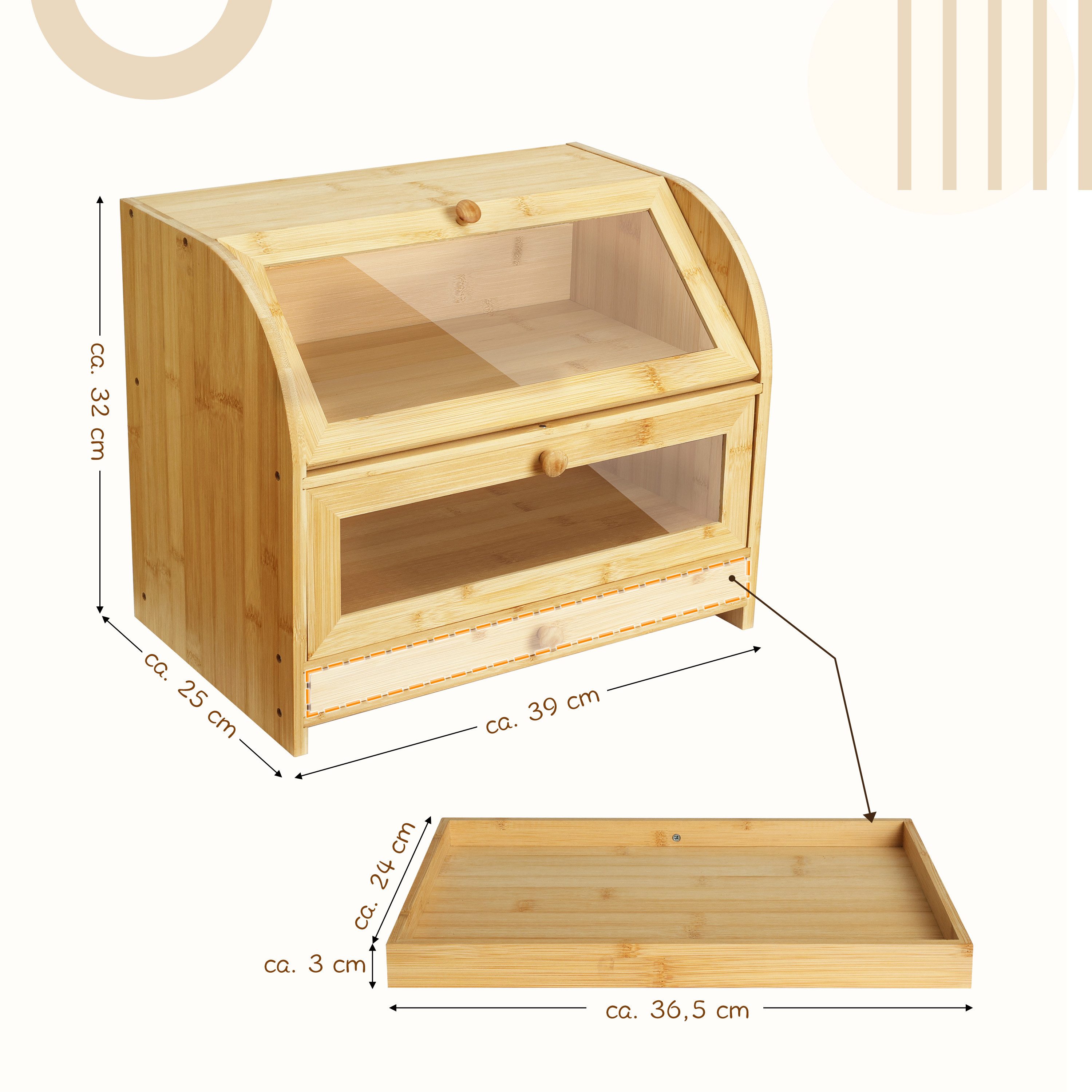 Ribelli Brotkasten Brotkasten, bambus, 2 Etagen + Schublade, Bambus, für Küche