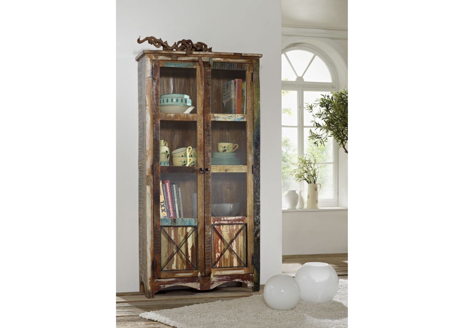 Massivmoebel24 Standvitrine NATURE OF SPIRIT (Altholz 90x40x180 mehrfarbig günstig online kaufen