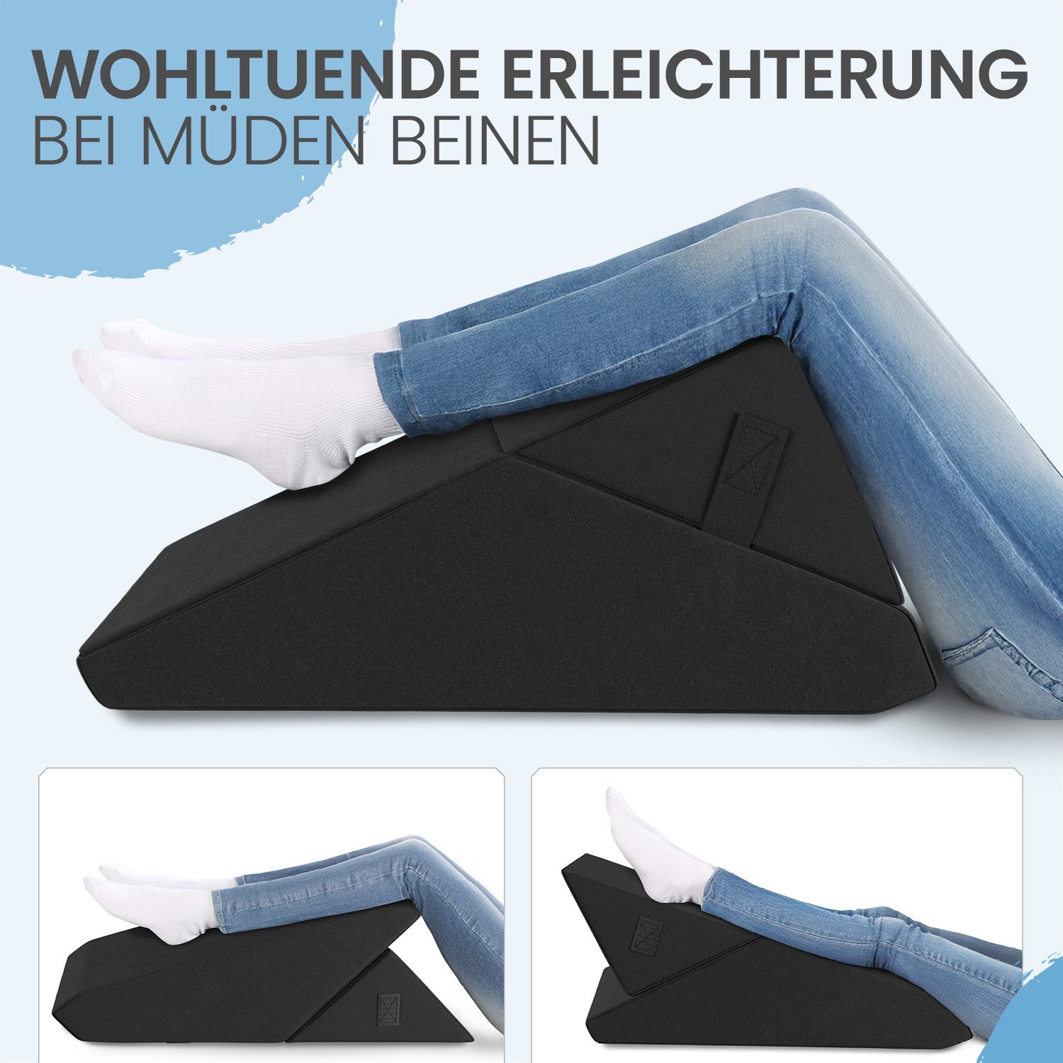 ELONEO Keilkissen für Bett & Sofa, als Kopfkissen oder Venenkissen verwendbar, 1-tlg., mit praktischem Seitenfach, waschbar & pflegeleicht