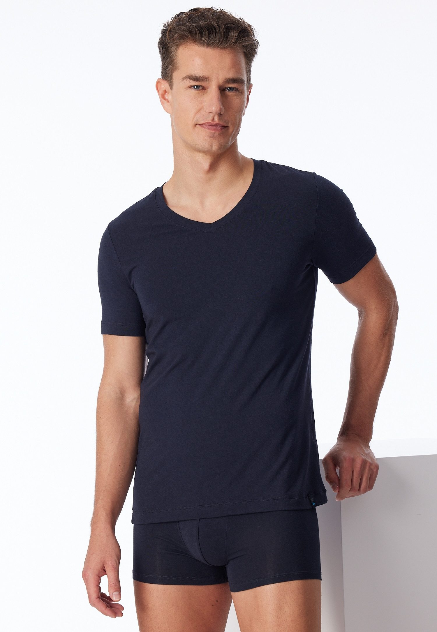 Schiesser T-Shirt Long Life Soft V-Ausschnitt, kurzärmelig, reduzierte Pilling-Bildung – Bild 4 von 5