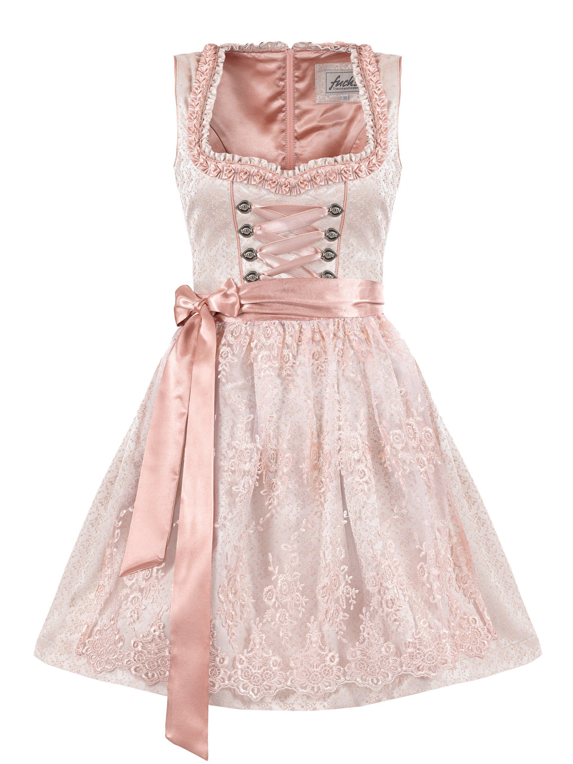 Trachten24.de Dirndl Mini Dirndl Calista beige (2-tlg) Rockteil 50cm