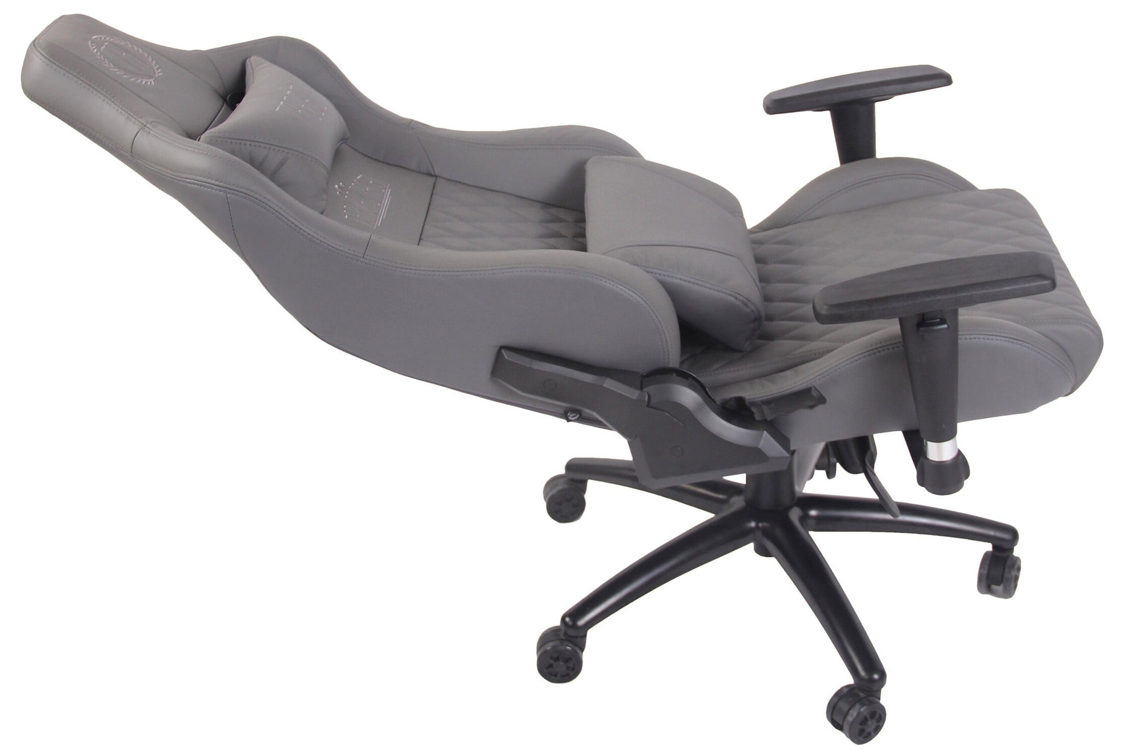 360° Drehstuhl, (Schreibtischstuhl, Chefsessel, drehbar Kerstin Sitz: mit Konferenzstuhl), und TPFLiving Rückenlehne Gaming-Stuhl schwarz grau - Metall Echtleder - bequemer Gestell: höhenverstellbar