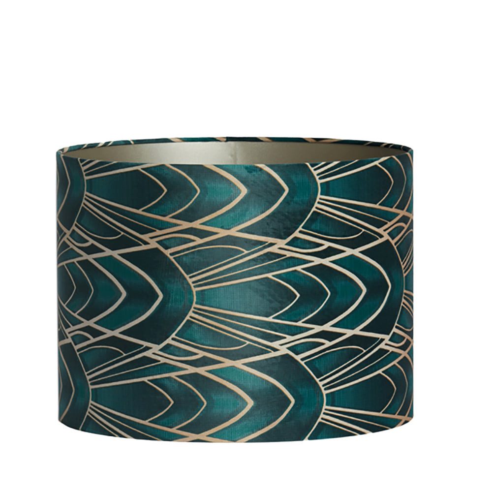 Dirk Davids Leuchten GmbH Лампыschirm Лампыschirm Velours strukturiert Grün Goldenen Ornamenten 40-40-30cm, Hochwertiger Velourstoff