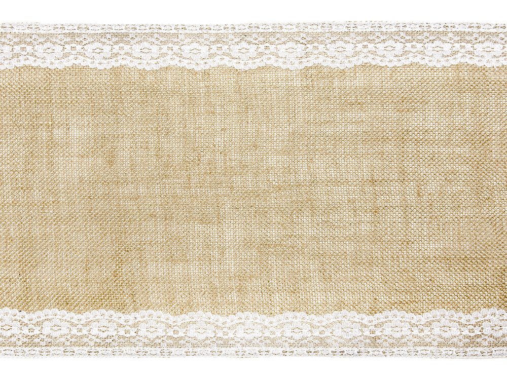 partydeco Tischläufer, Tischläufer Jute mit Spitze 28cm x 2.75m Rolle natur braun / weiß