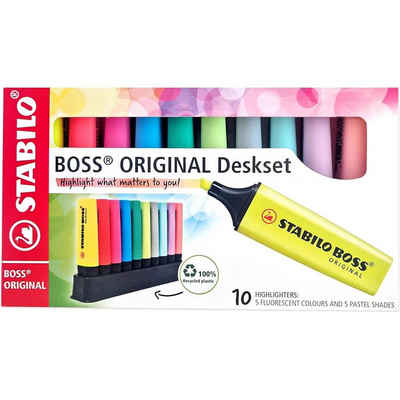 STABILO Marker Textmarker - BOSS ORIGINAL, 10er Tischset - 5 Leuchtfarben, 5 Pastellfarben