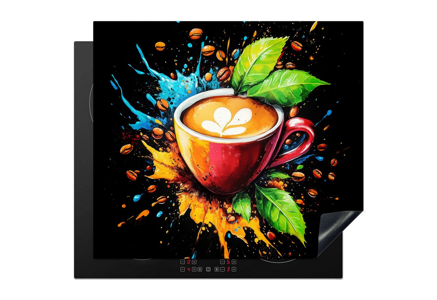 MuchoWow Herd-Abdeckplatte Kaffee - Graffiti - Trinken - Abstrakt, Vinyl, (1 tlg), Abdeckplatte für Ceranfeld, Herd Inductionsmatte, 60x50 cm