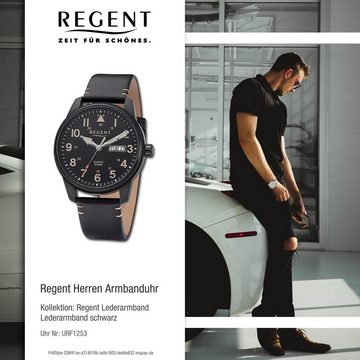 Regent Quarzuhr Regent Herren Armbanduhr Analog, Herren Armbanduhr rund, extra groß (ca. 40,5mm), Lederarmband