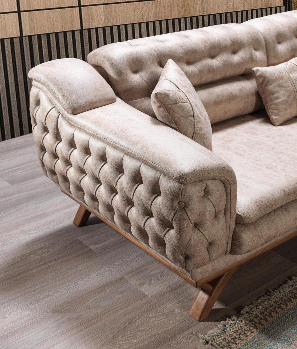 3-Sitzer Couch, 1 in Beige Couchen Sofas Sitzer Made Europa 3 Teile, JVmoebel Design Polster Chesterfield