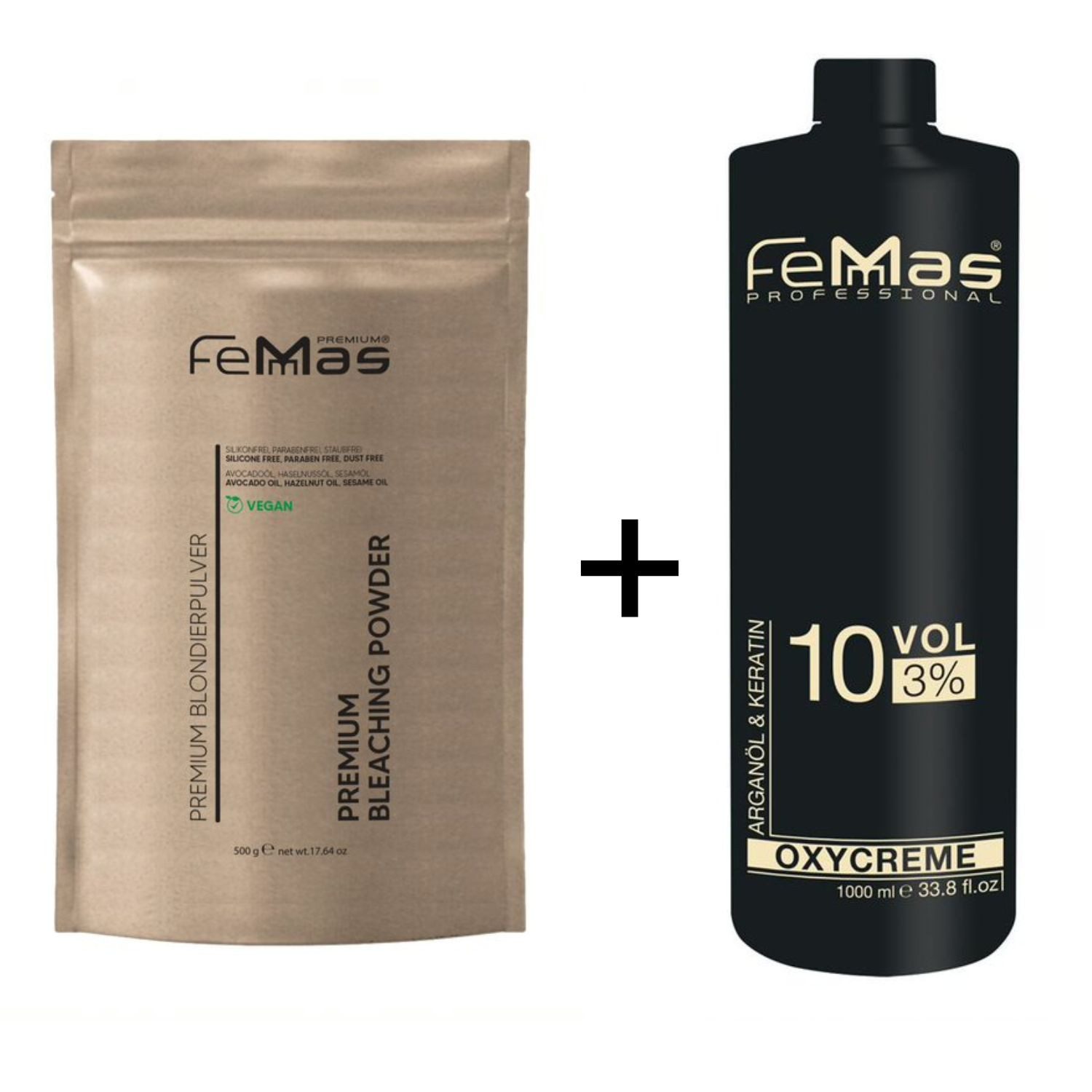 Femmas Premium Haarfarbe FemMas Premium Blondierpulver Weiss 500g + Oxycreme 3% 1L