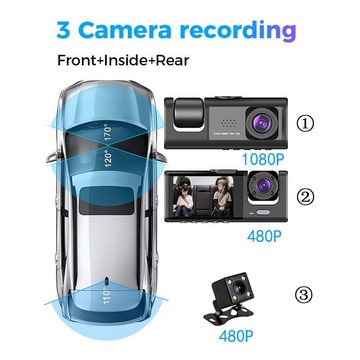 Gontence 3-Kamera 1080P Fahrrekorder Auto mit 170° Weitwinkelobjektiv Dashcam