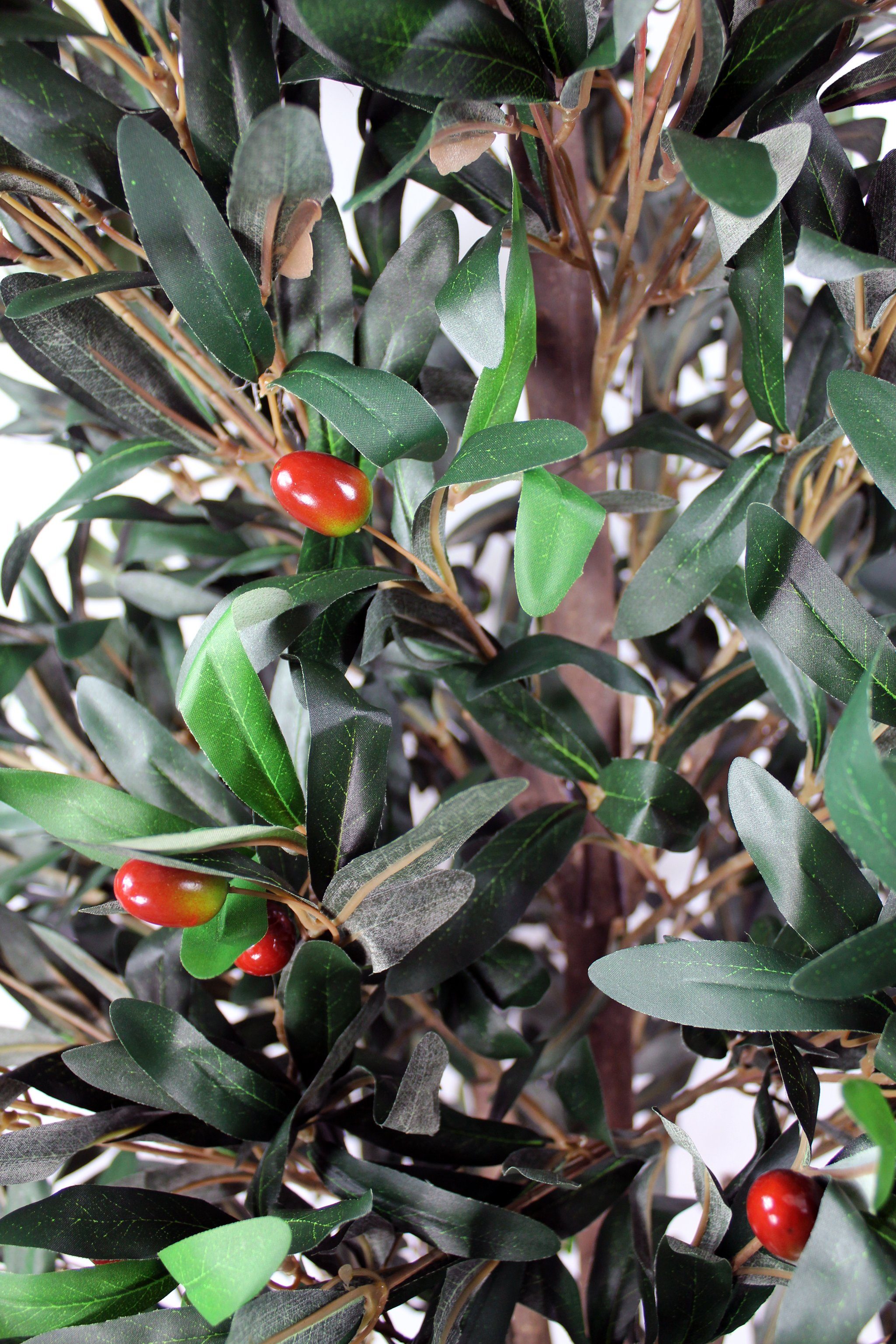 Premium 185 cm künstlicher Olivenbaum Kunstpflanze Blätter 2070 Höhe Echtholzstamm Olive, Arnusa,