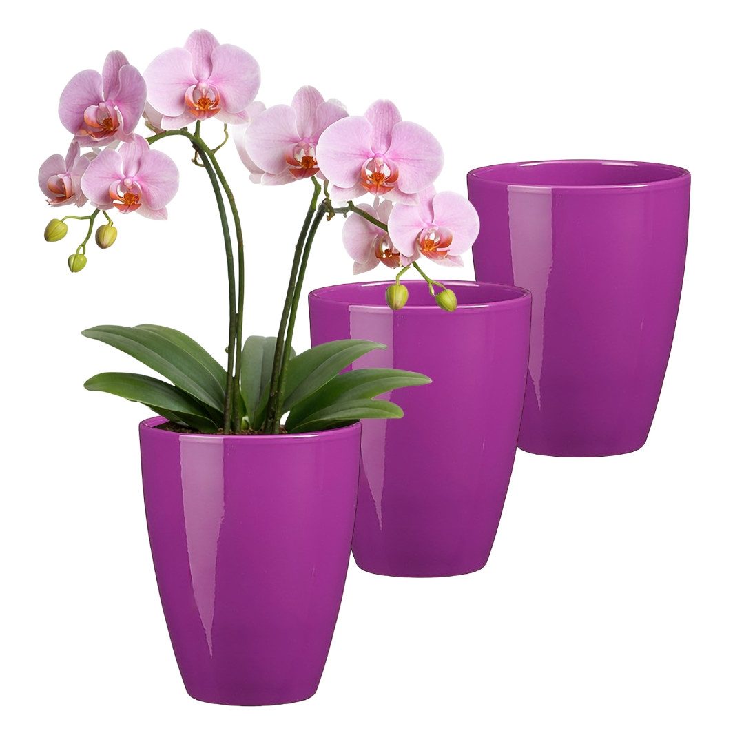 Annastore Übertopf 3 x Orchideentopf aus Keramik - Orchideenübertopf - Blumenübertopf, H 17 cm - Ø 13,5 cm