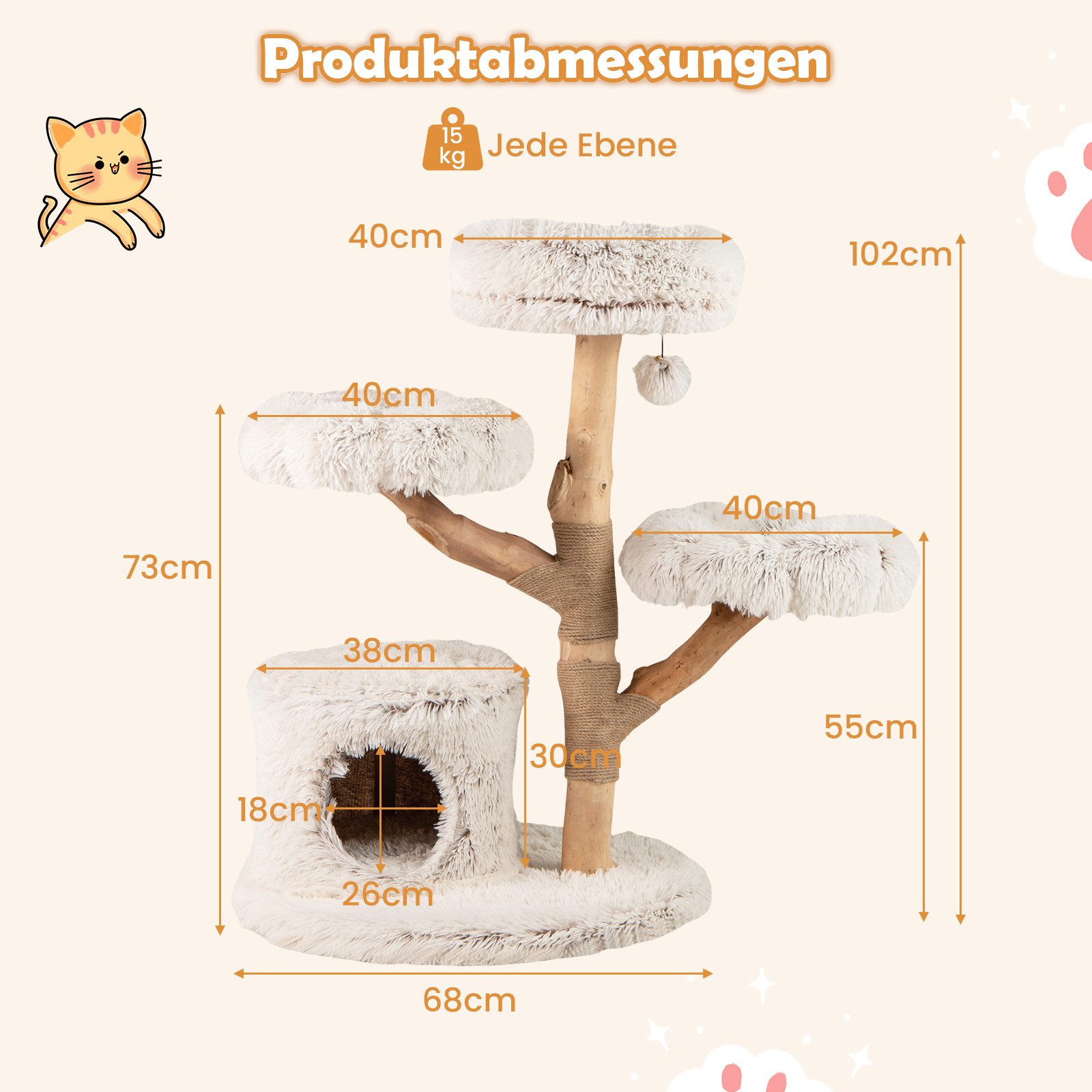 COSTWAY Kratzbaum, Katzenbaum, mit Katzenhöhle, Ball, 102cm