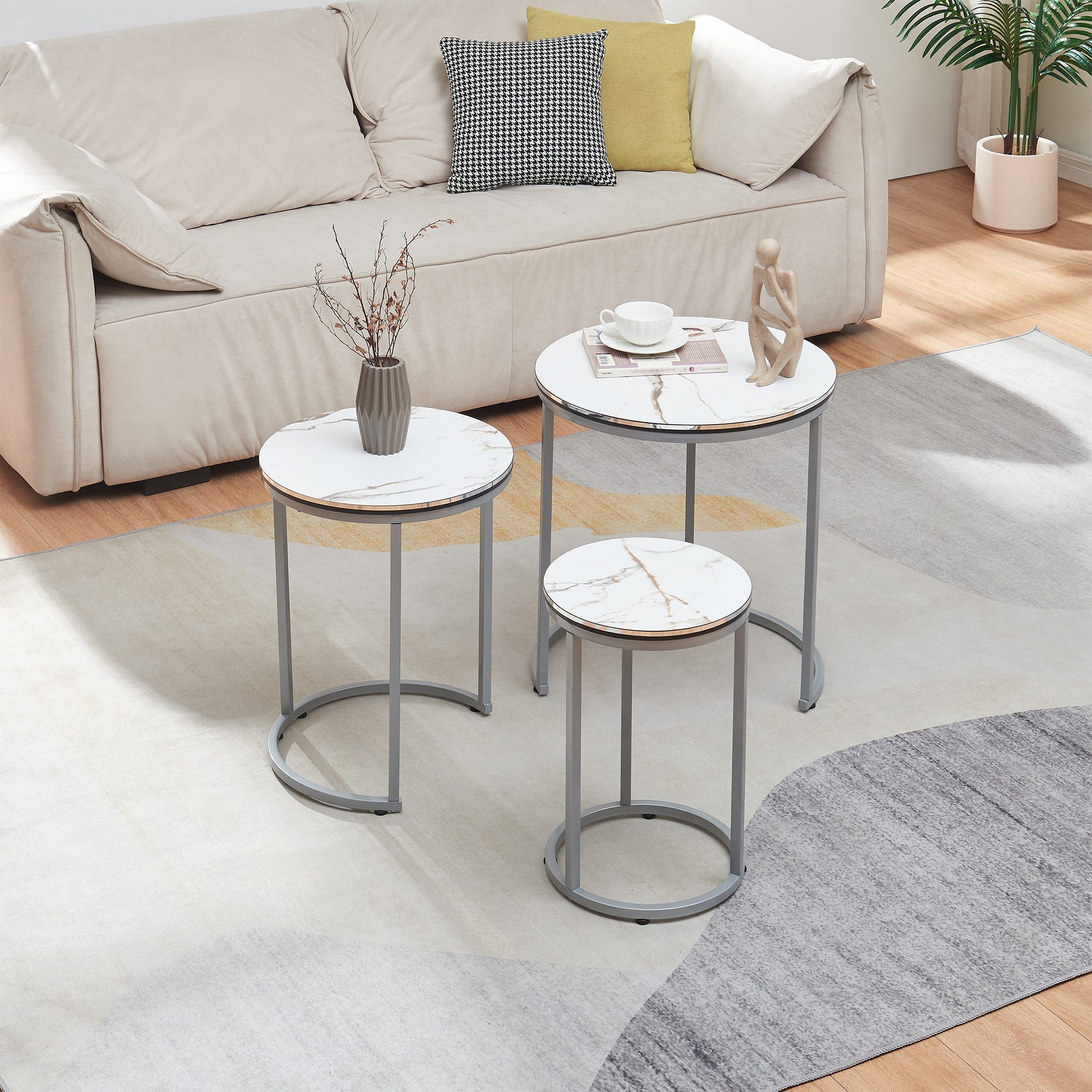 en.casa Satztisch, »Bornholm« in 2er Set Marmor, weiß günstig online kaufen