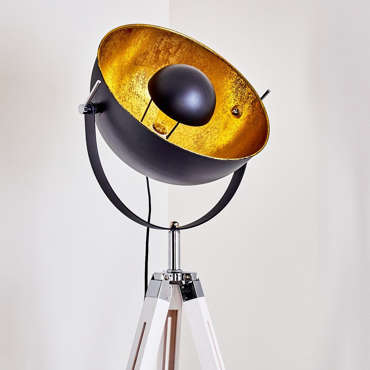 Holz Schwarz/Gold aus E27, Gestell Stehleuchte Ø45cm, Stehlampe Vintage »Ghedi« Leuchtmittel, ohne Metall, in Weiß, Bodenleuchte hofstein in verstellbare