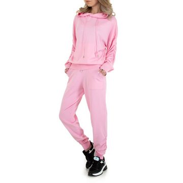 Ital-Design Freizeitanzug Damen Freizeit, Kapuze Stretch Zweiteiler in Rosa