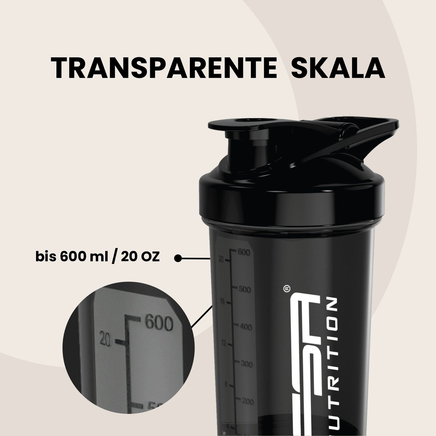 FSA NUTRITION Protein Shaker mit Pulverfach & Mischkugel - Auslaufsicher & Spülmaschinengeeignet, Shaker mit Pulverfach, Skala und Mischsieb - für Krafttraining
