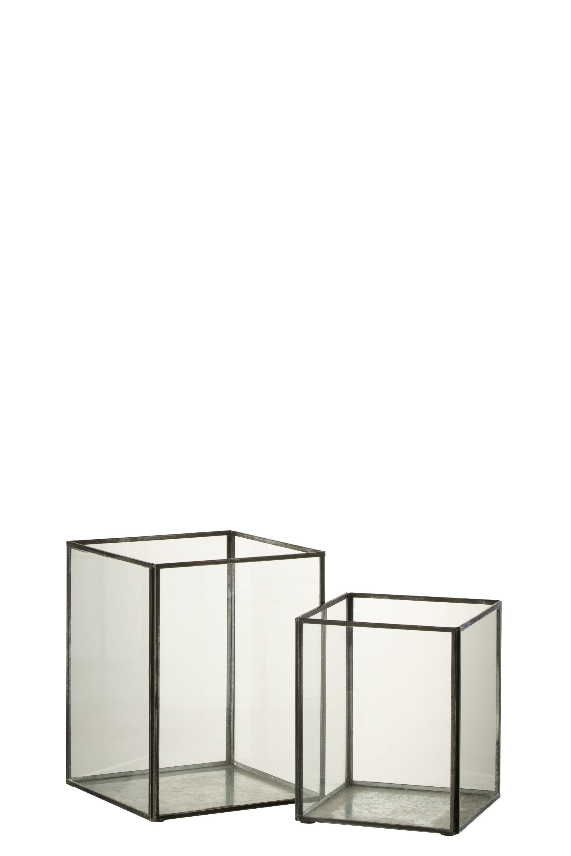 J-line Tischkerzenhalter 2 Kerzenhalter Viereckig Glas / Metall Schwarz