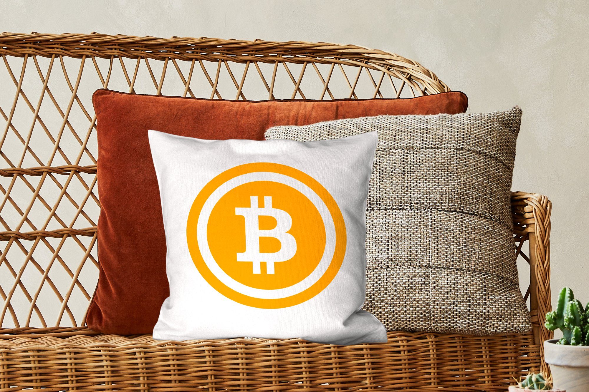 Sofakissen Zierkissen mit bitcoin Wohzimmer, Blockchain MuchoWow illustration, für Füllung Deko, Schlafzimmer, Dekokissen