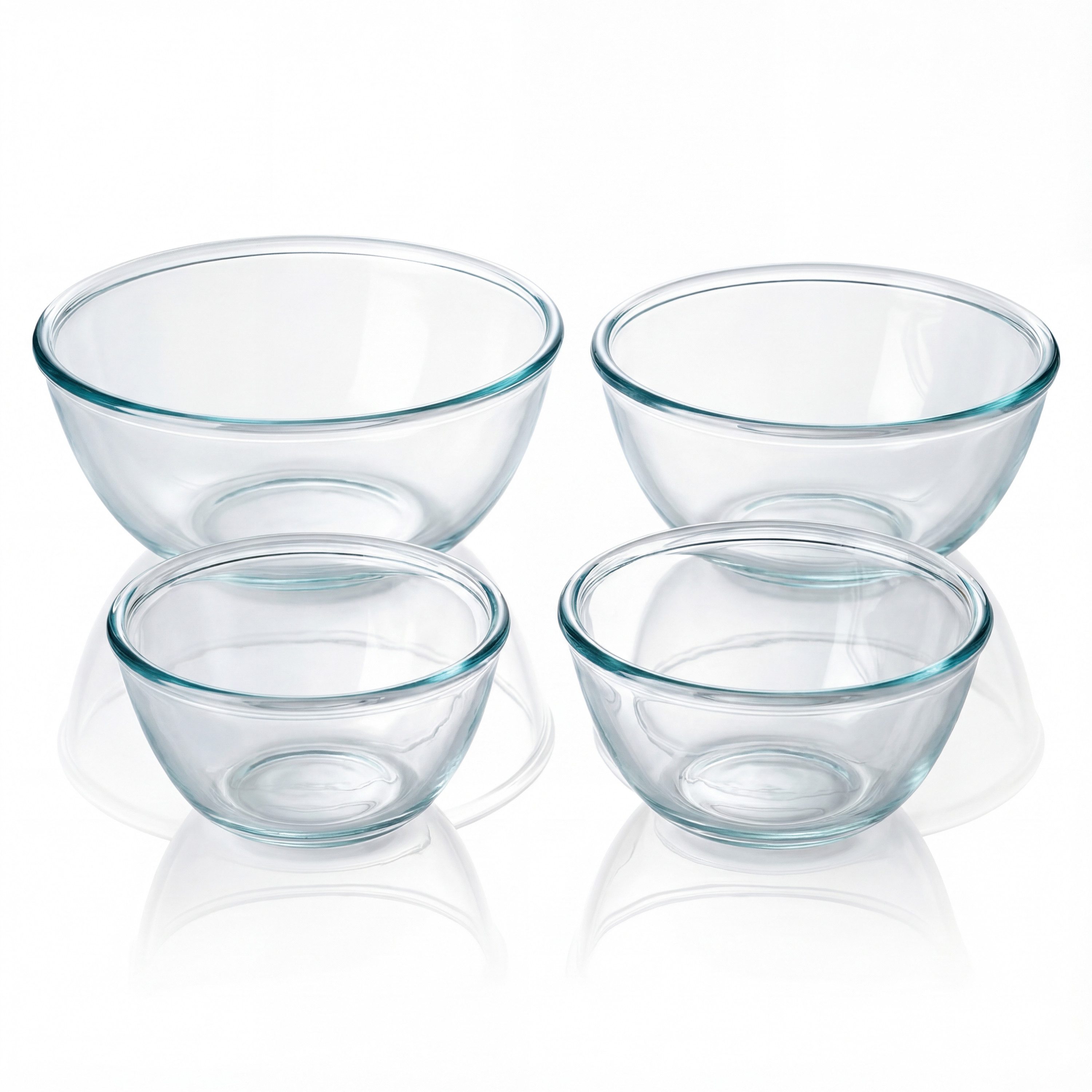 Arendo Salatschüssel 4x Glasschüsseln mit Deckel 0,7L, 1,1L, 2,7L & 4,4L, Glas Rührschüssel, Glas, (4er Set, 4-tlg), Glasschale, BPA-frei, Spülmaschinen und Mikrowellen geeignet