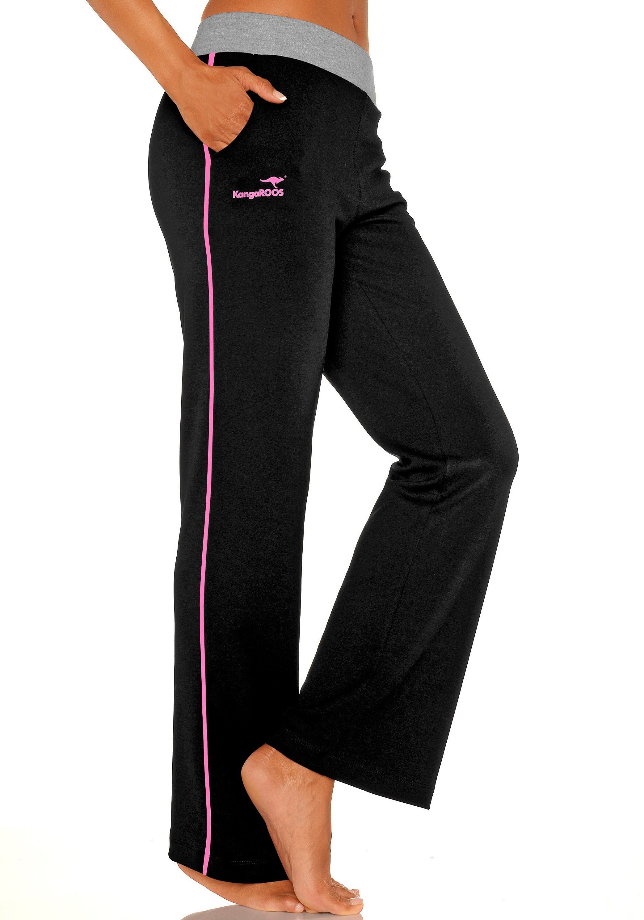 KangaROOS Relaxhose mit breitem Loungewear, schwarz-pink-pink Loungeanzug Bund