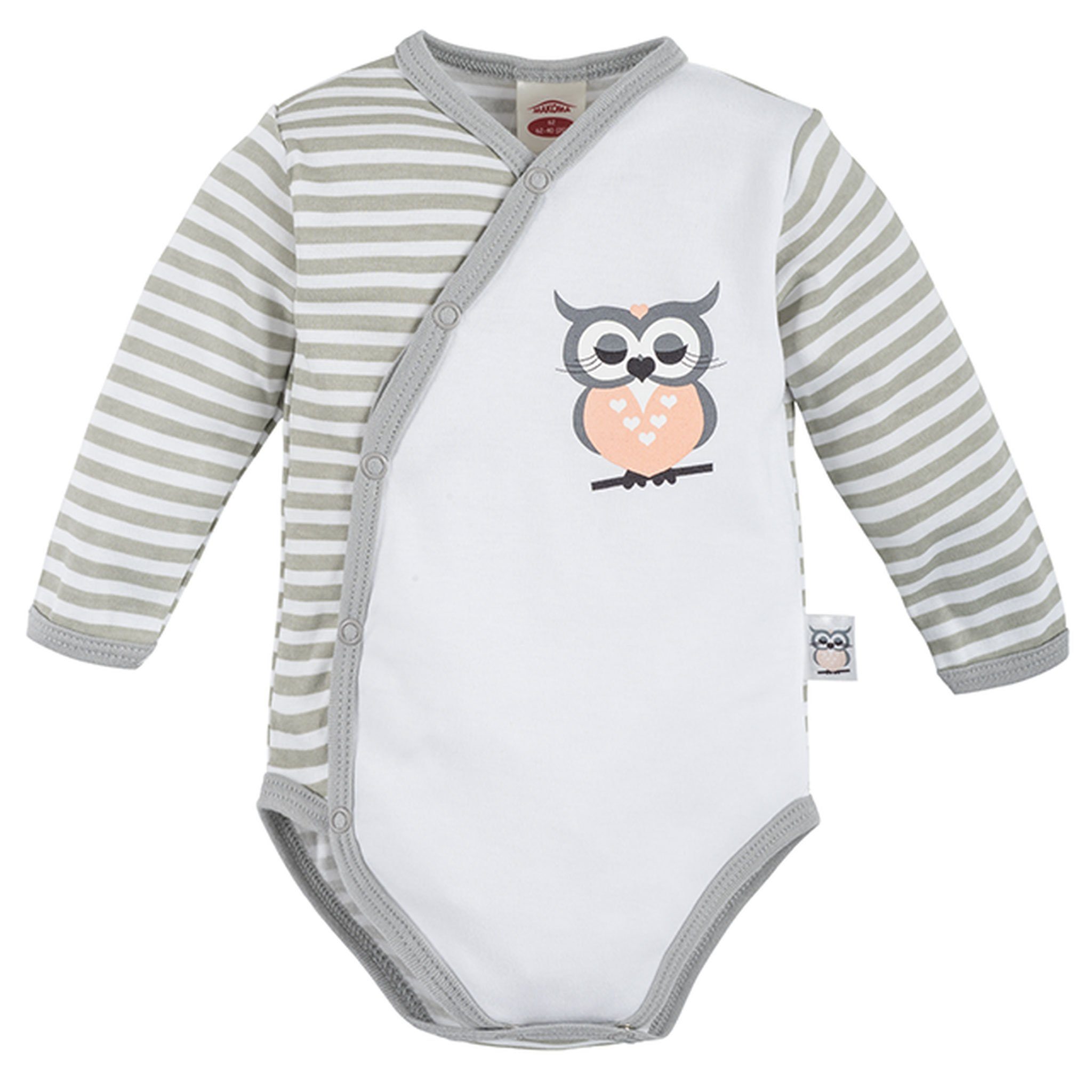 Makoma Langarmbody Baby Body in Wickeloptik für Neugeborene Mädchen Eule (1-tlg) mit praktischer Druckknopfleiste