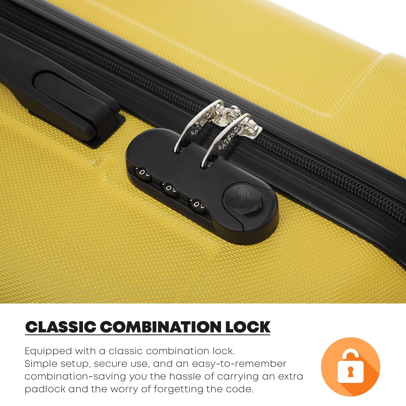 YONSLY Hartschalen-Trolley Hartschalen-Koffer Trolley 360° Rollen, robuster Reisekoffer, 4 Rollen, mit Zahlenschloss, für Business und Urlaub 46/55/66/76 cm