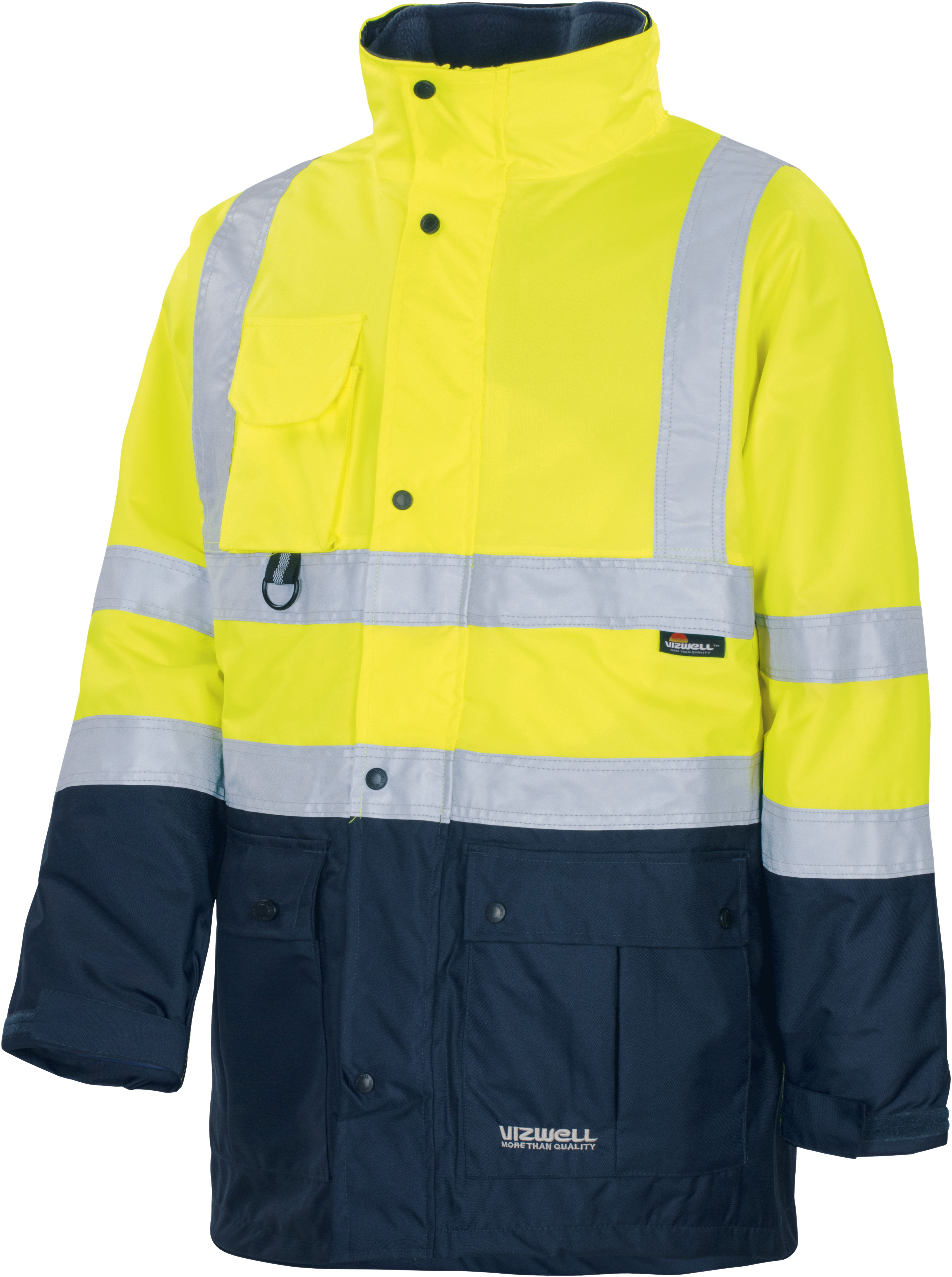 vizwell Funktionsparka 5 in1 Warnschutz Parka Arbeitsjacke Winterjacke mit Kapuze wasserdicht, auch als Weste tragbar – Bild 4 von 5